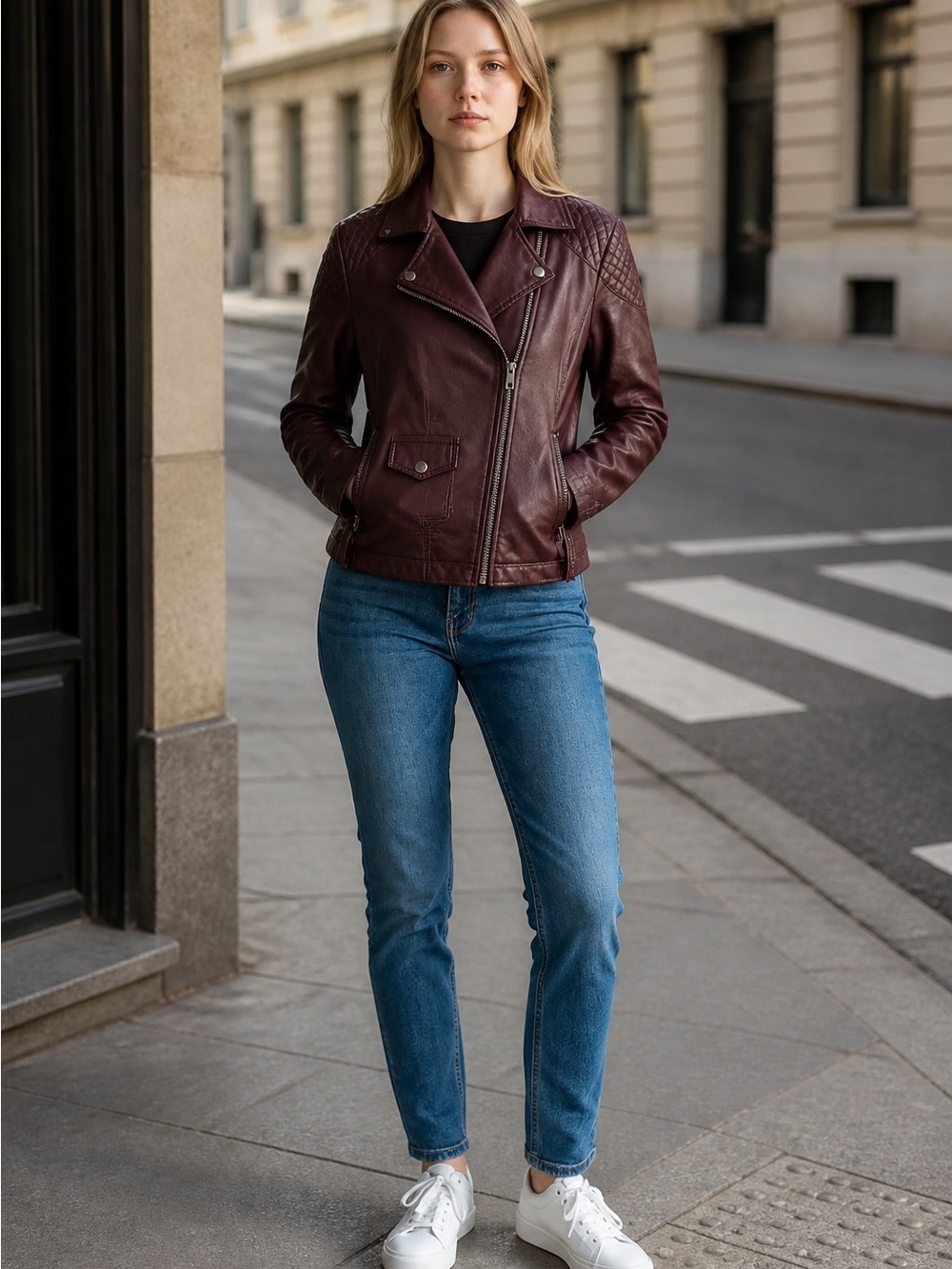 Tommy Hilfiger faux leather women's jacket size Medium jacket burgundy dark